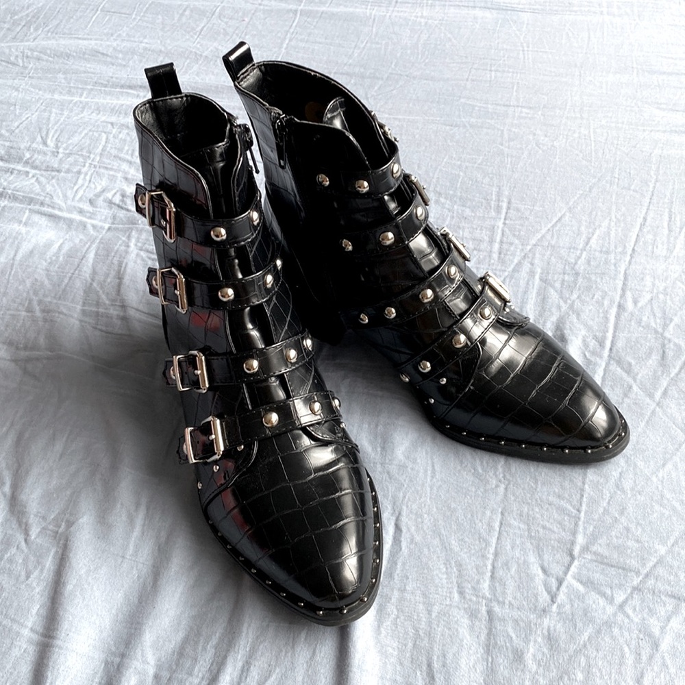 Catherine Malandrino Black Ankle Boots with Buckle Detail